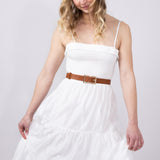 Smocked Bodice Tiered Maxi Dress for Women in White