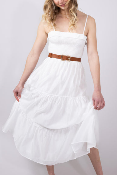 Smocked Bodice Tiered Maxi Dress for Women in White