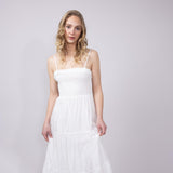 Smocked Bodice Tiered Maxi Dress for Women in White