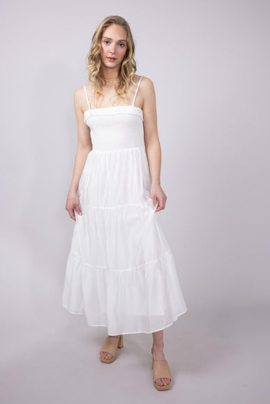 Smocked Bodice Tiered Maxi Dress for Women in White
