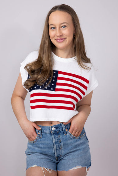 American Flag Sweater for Women in White