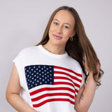 American Flag Sweater for Women in White