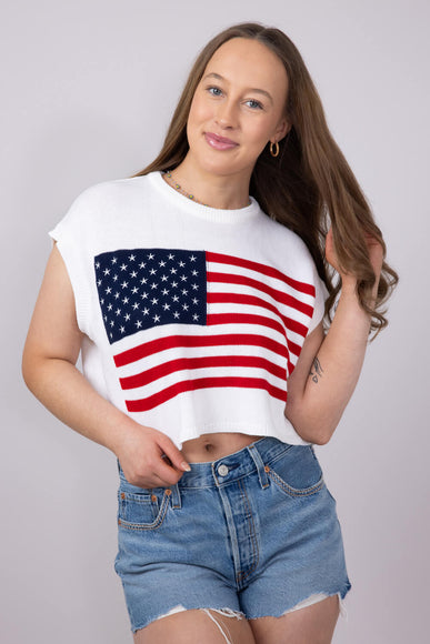 American Flag Sweater for Women in White
