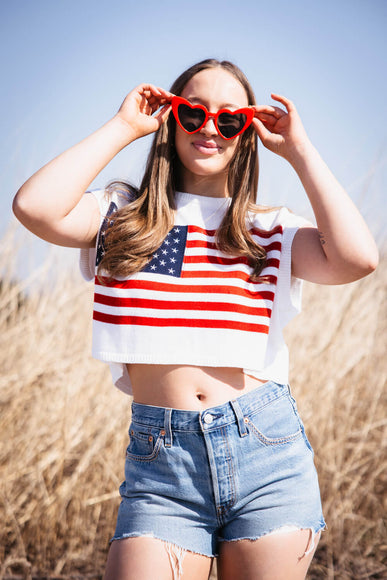 American Flag Sweater for Women in White