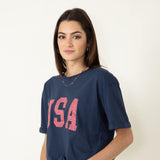 C & C California Americana Boyfriend T-Shirt for Women in Indigo Blue
