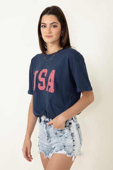 C & C California Americana Boyfriend T-Shirt for Women in Indigo Blue
