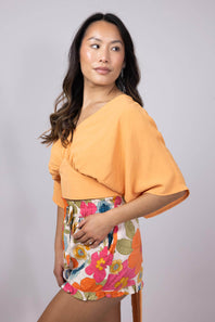 Paperbag Floral Tie Waist Ruffle Shorts for Women in Multi