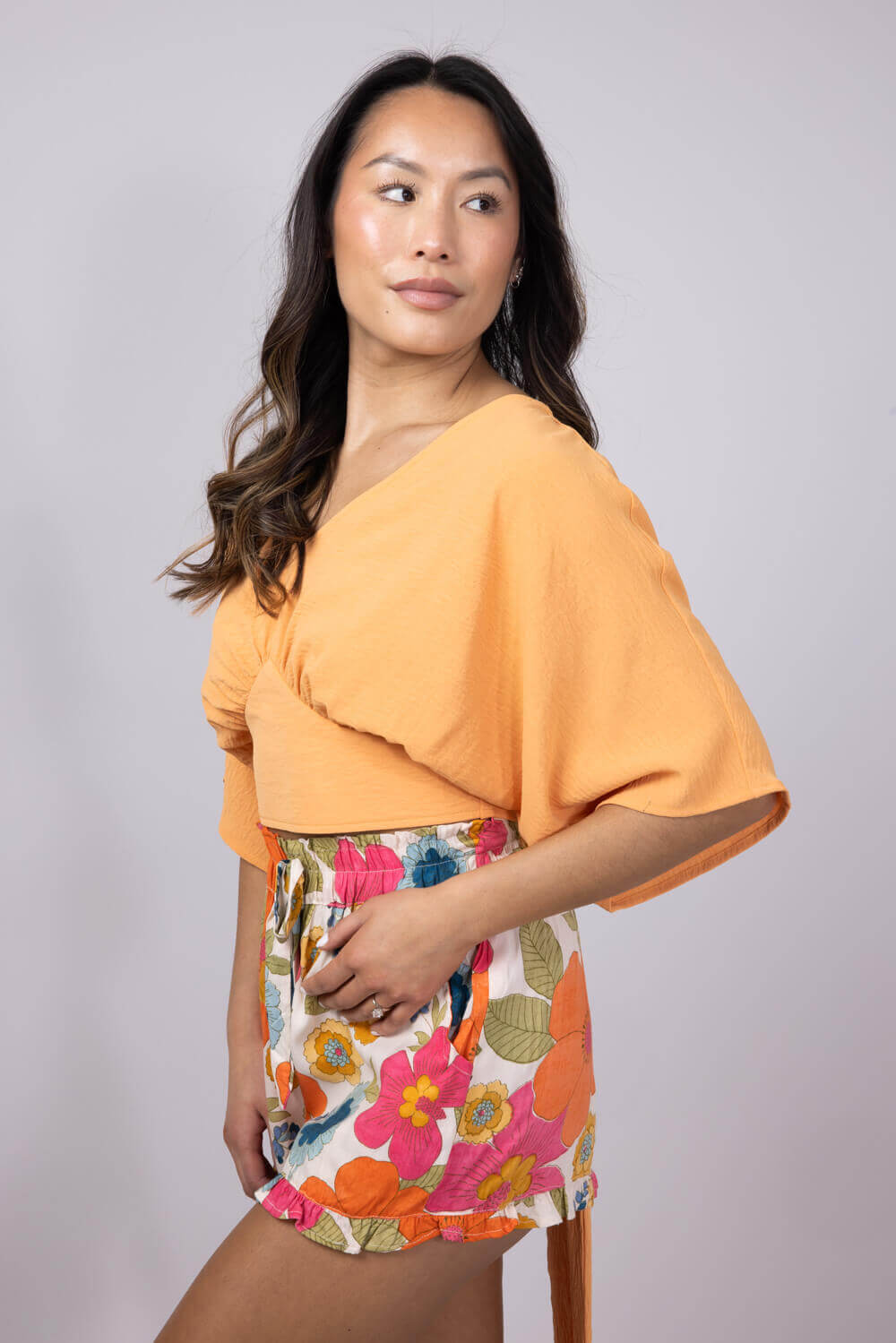 Paperbag Floral Tie Waist Ruffle Shorts for Women in Multi