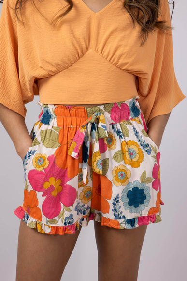Paperbag Floral Tie Waist Ruffle Shorts for Women in Multi