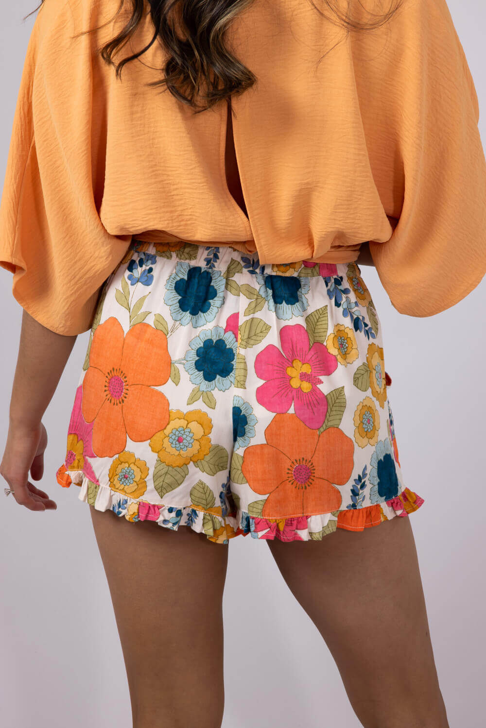 Paperbag Floral Tie Waist Ruffle Shorts for Women in Multi