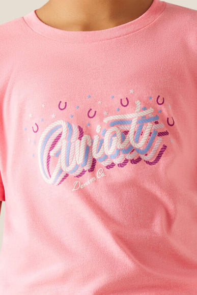 Ariat Youth Rainbow Script T-Shirt for Girls in Pink