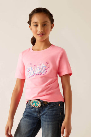 Ariat Youth Rainbow Script T-Shirt for Girls in Pink