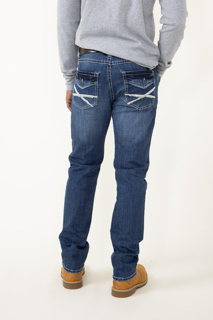 【INCHANT ME】414 Lezik Semi Bootscut Denim Axel Men's Slim Boot Cut Stretch Comfort Button & Zip