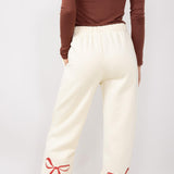 Back Bow Wide Leg Sweatpants for Women in Cream