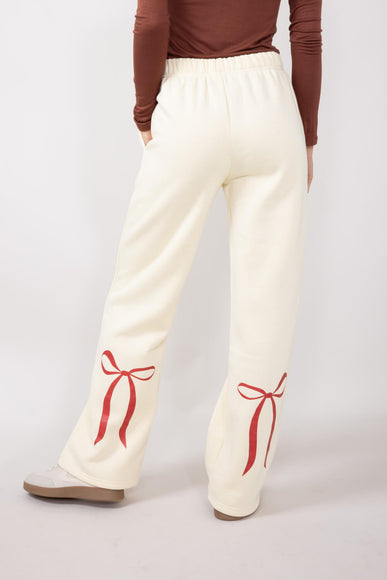 Back Bow Wide Leg Sweatpants for Women in Cream