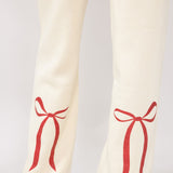 Back Bow Wide Leg Sweatpants for Women in Cream