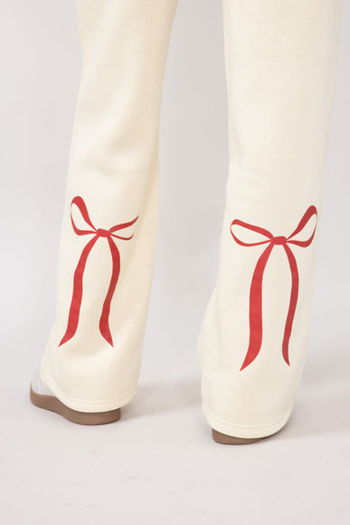 Back Bow Wide Leg Sweatpants for Women in Cream
