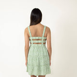 Open Back Elastic Band Mini Dress for Women in Green Floral