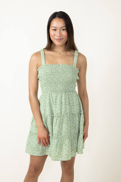 Open Back Elastic Band Mini Dress for Women in Green Floral