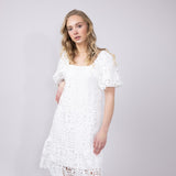 Square Neckline Lace Dress for Women in White