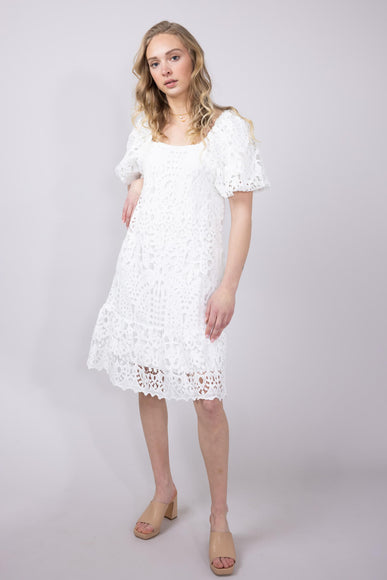 Square Neckline Lace Dress for Women in White
