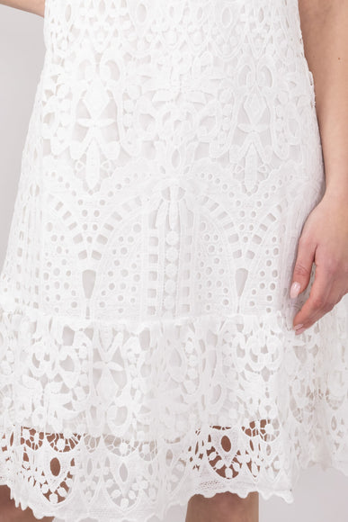 Square Neckline Lace Dress for Women in White
