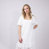 Square Neckline Lace Dress for Women in White