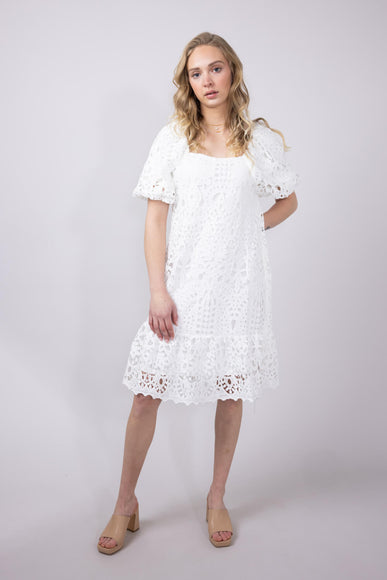 Square Neckline Lace Dress for Women in White