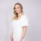 Square Neckline Lace Dress for Women in White