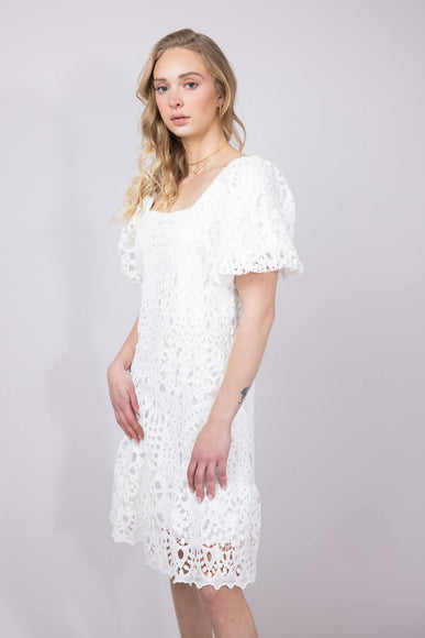 Square Neckline Lace Dress for Women in White