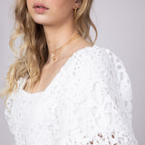 Square Neckline Lace Dress for Women in White