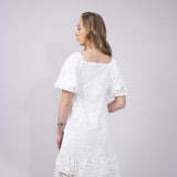 Square Neckline Lace Dress for Women in White