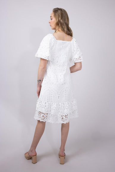 Square Neckline Lace Dress for Women in White