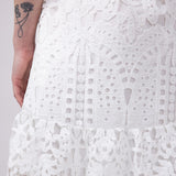 Square Neckline Lace Dress for Women in White