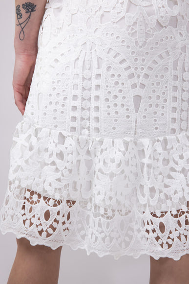 Square Neckline Lace Dress for Women in White
