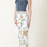Bailey Rose Wide Leg Floral Printed Pants for Women in Off White
