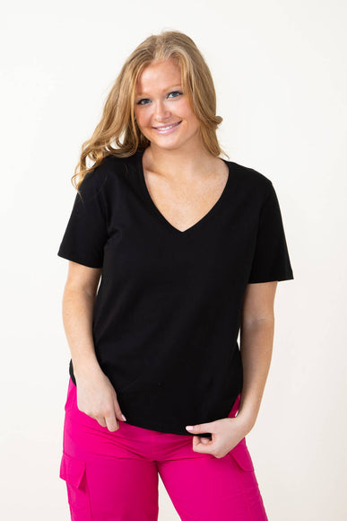 Basic V-Neck Short Sleeve T-Shirt for Women in Black