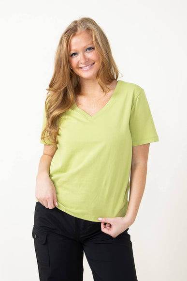 Basic V-Neck Short Sleeve T-Shirt for Women in Green