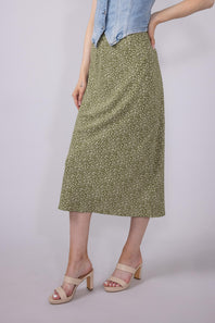 Ditsy Floral Midi Skirt for Women in Avocado