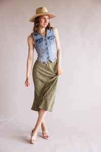 Ditsy Floral Midi Skirt for Women in Avocado