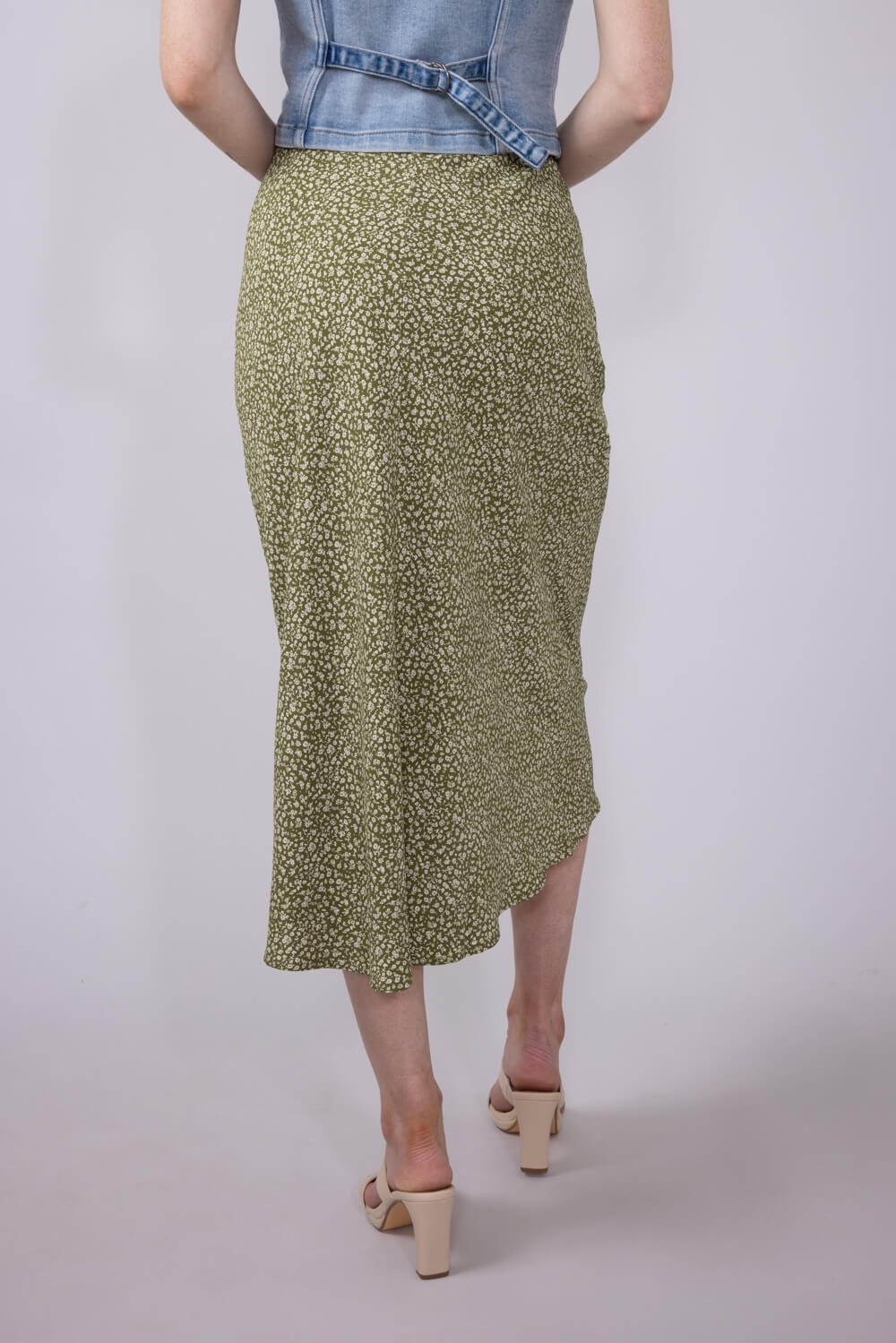 Ditsy Floral Midi Skirt for Women in Avocado