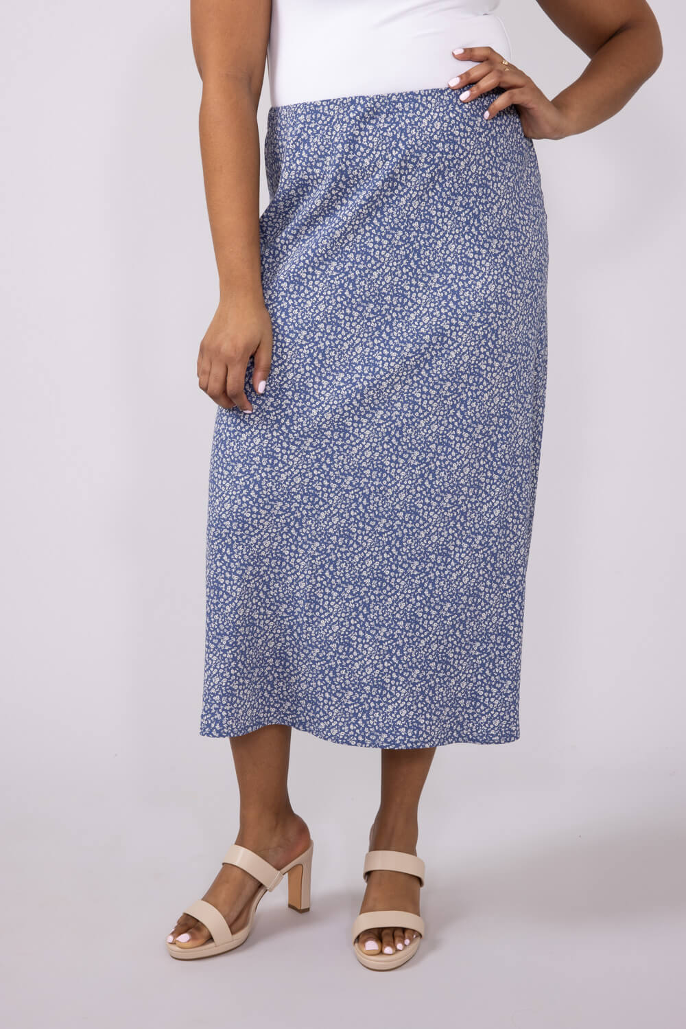 Ditsy Floral Midi Skirt for Women in Dusty Blue | 71063