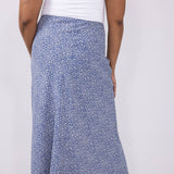 Ditsy Floral Midi Skirt for Women in Dusty Blue 