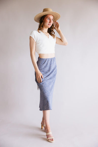 Ditsy Floral Midi Skirt for Women in Dusty Blue 