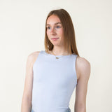 Basic Slim High Neck Stretch Tank Top for Women in Light Blue