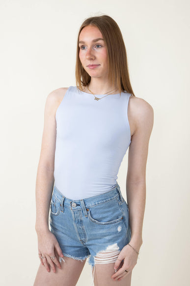 Basic Slim High Neck Stretch Tank Top for Women in Light Blue