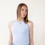 Basic Slim High Neck Stretch Tank Top for Women in Light Blue