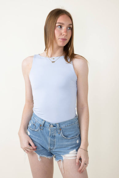 Basic Slim High Neck Stretch Tank Top for Women in Light Blue