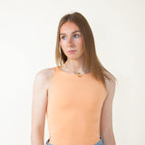 Basic Slim High Neck Stretch Tank Top for Women in Orange