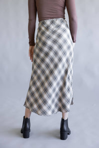 Plaid Midi Skirt for Women in Charcoal